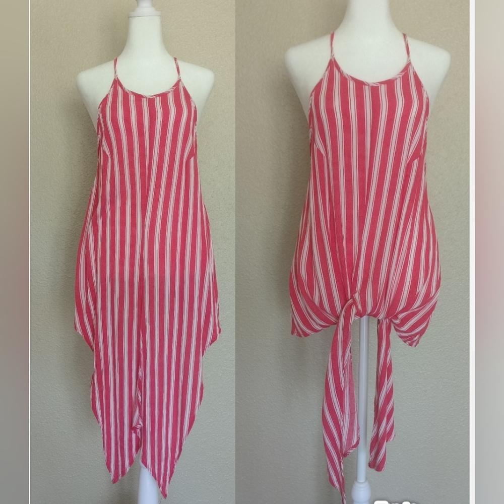 entro red/white‎ striped women's sleeveless blouse large size with casual boho